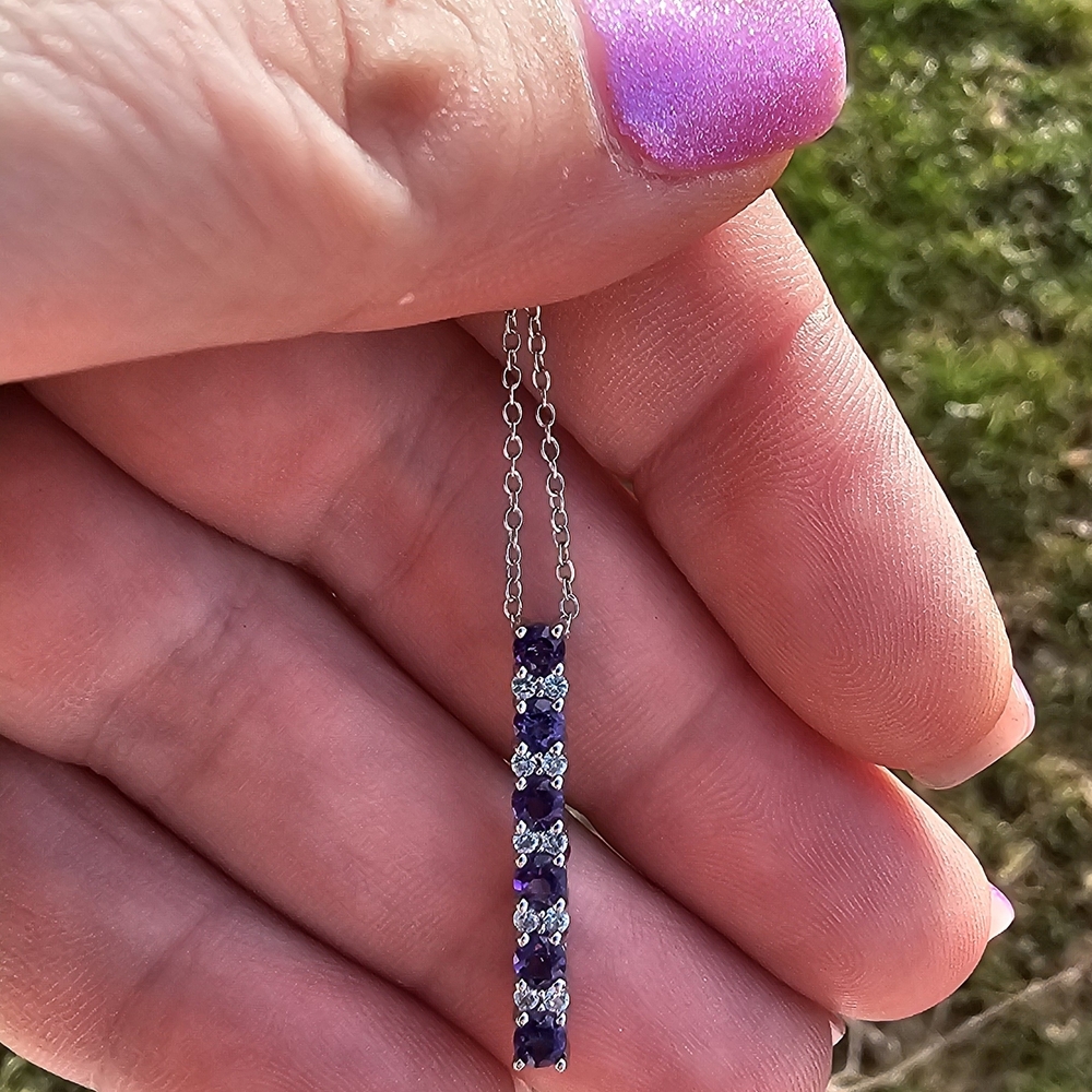 Delicate Purple Crystal Bar Pendant Necklace - Women Jewelry